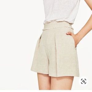 Zara High Waist Linen Bermuda Shorts | Medium